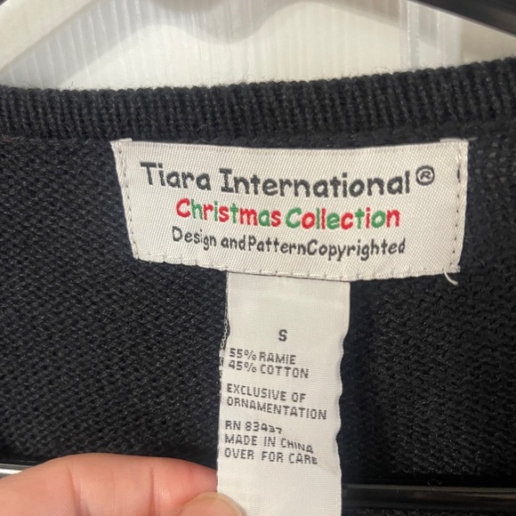 Tiara International Small Black Christmas Sweater Beaded Embroidery Sequin Bell - Picture 6 of 8